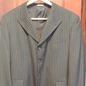 Mens Pinstripe Suit Black Gray 44L 38 Waist NEW